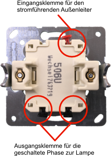 Lichtschalter, Ausschalter, Eingangsklemmen, Ausgangsklemmen, Elektroinstallation